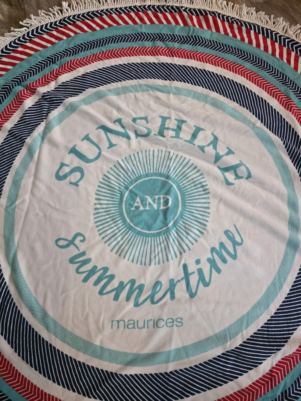 Maurices Striped Round Beach Towel in Aqua, Red, Navy, White